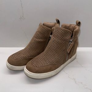 Madden Girl Perforated Suede High Top Sneakers Ankle Booties Tan